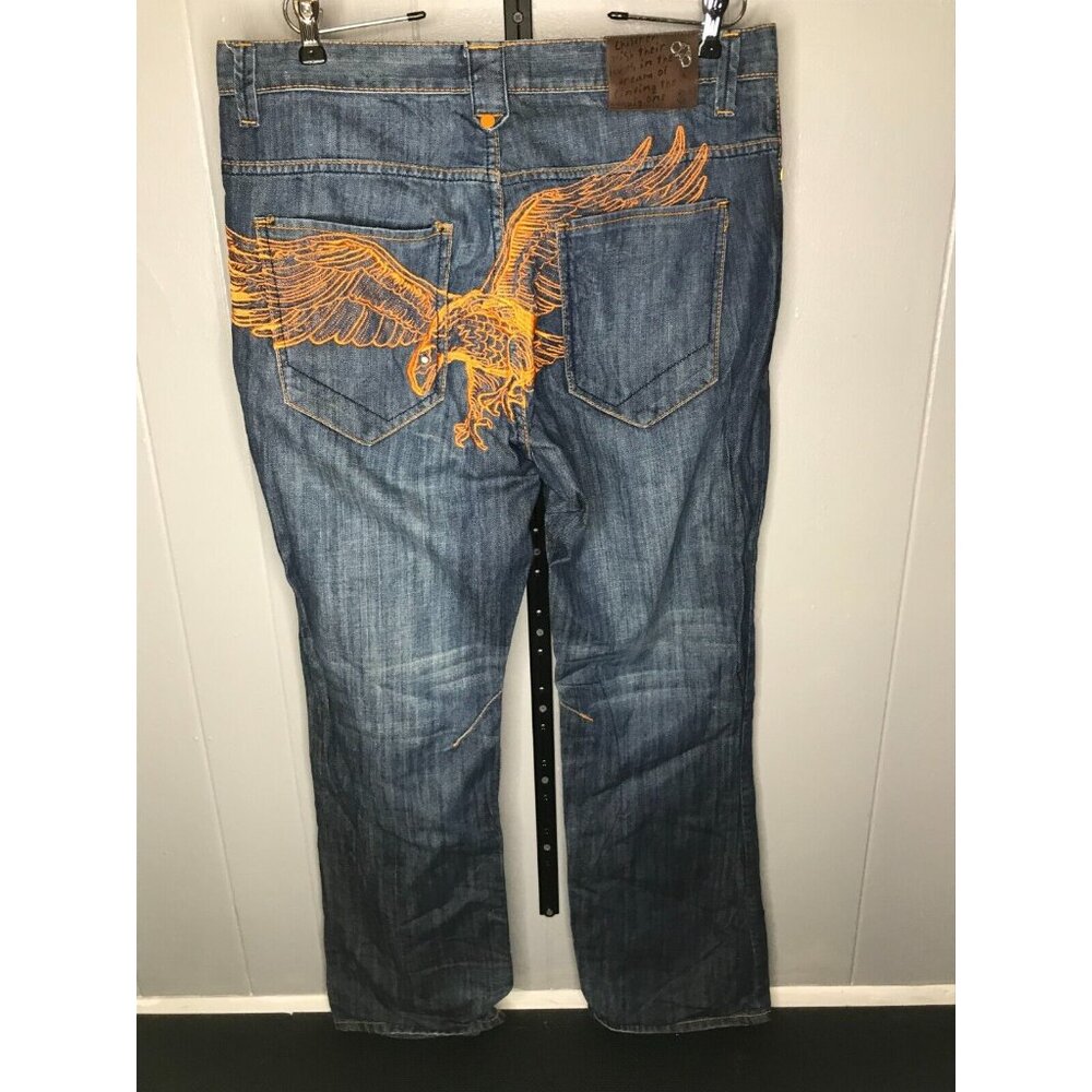 Konvict Jeans Baggy Embroidered Eagle Blue Denim Relaxed Men's Size 36X34